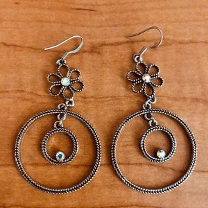 Flower Long Silver Earrings
